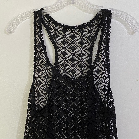 Black Lace Netted Sheer Swim Cover Up Top Short Mini Dress Size Small - Picture 4 of 5